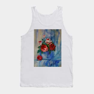 Red Roses, Blue Wash Tank Top